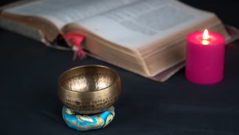 Tibetan-brass-bell-red-candle-and-holy-spiritual-book