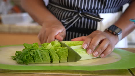 Cutting-romaine-lettuce-for-a-chopped-salad---ANTIPASTO-SALAD-SERIES