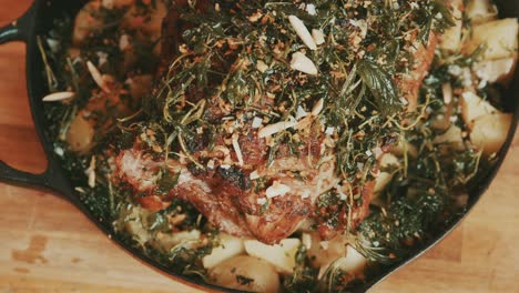 Seasoned-herb-oregano-spices-on-lamb-leg-grilled