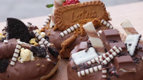 Closeup-of-donuts-decorated-with-special-toppings