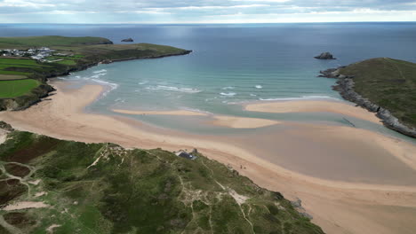 An-aerial-view-of-Crantock-Beach,-on-the-north-coast-of-Cornwall,-England-3