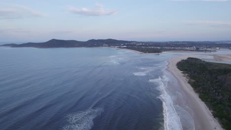 Beach-And-Shoreline-Of-Noosa-North-Shore-At-Sunset,-Queensland,-Australia---aerial-shot