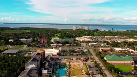 Flying-over-and-away-drone-view-of-The-Henderson-beach-resort-and-spa-in-Destin-FL