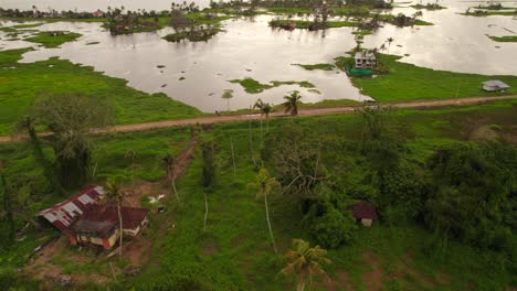 Aerial-Flying-Over-Flooded-Rural-Land-In-South-East-Asia-Due-To-Climate-Change