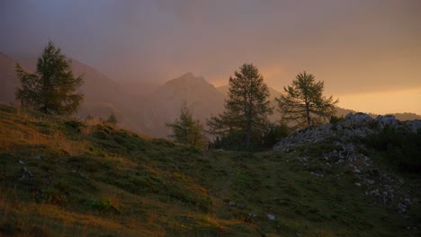 Movement-with-a-gimbal-of-footage-in-the-Slovenian-mountains-up-in-the-alps-at-an-incredible-sunrise-in-beautiful-colors-with-a-camera-going-slowly-forward-1