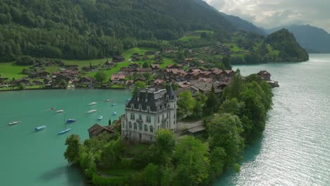 Aerial-view-of-the-Iseltwald-peninsula,-Switzerland