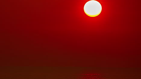 Timelapse-shot-of-sun-going-down-over-the-red-sky-in-the-background-with-the-view-of-ocean-below-during-evening-time