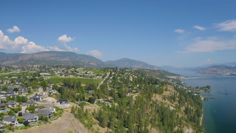 Aerial-view-of-suburban-area-in-West-Kelowna-near-the-Okanagan-Lake-on-a-beautiful,-sunny-day