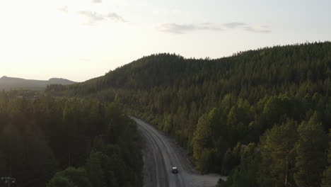 4k-Aerial-view-of-a-black-car-driving-on-country-road-in-a-forest