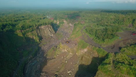 Aerial-top-down-shot-of-Jelek-Valley-on-slope-of-mountain-at-Merapi-Volcano,Indonesia
