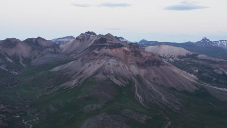 Staðarfjall-mountain-in-Iceland-wild-landscape-during-sunset,-aerial