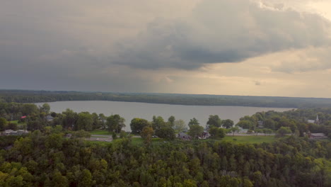 Aerial-view-of-Lake-on-the-Mountain-and-Ontario-Lake,-Prince-Edward-County