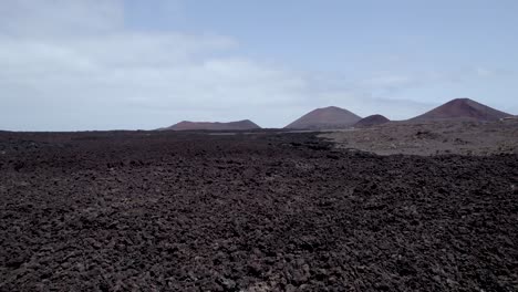 Aerial-shot-of-lava-fields-and-volcanic-landscape