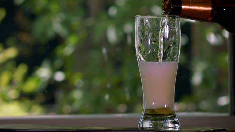 Pouring-Beer-Into-a-tulip-Glass-with-plants-on-the-background-in-slow-motion-1