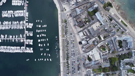 The-port-of-concarneau-in-brittany-,-droneshot-filmed-from-above,-sunny-weather