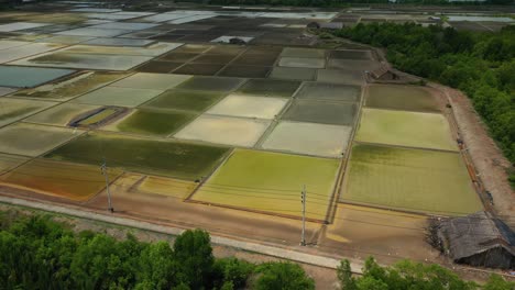 Aerial-crane-shot-of-Can-Gio-Salt-fields-Vietnam