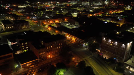 Downtown-Macon,-GA-Night-Aerial-Hyperlapse-Over-MLK-Blvd