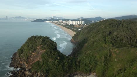 Aerial-View-Of-Caverna-And-Praia-do-Morcego-Near-The-North-Brava-Beach-In-Balneario-Camboriu,-Santa-Catarina,-Brazil