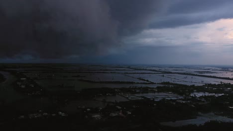 Aerial-panning-view-of-of-evening-storm-over-Mekong-Delta-in-Vietnam