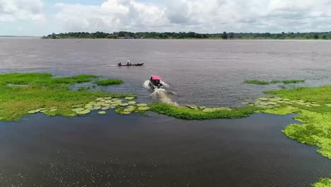 A-drone-shot-over-the-Amazon-river-near-Parintins,-Brazil