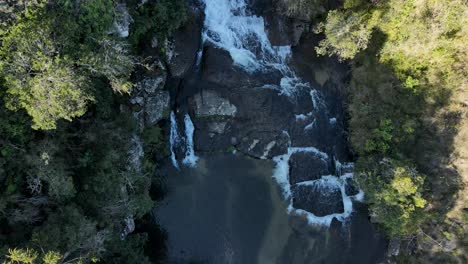 Waterfall-and-rapids-river,-seen-from-above