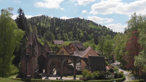 Take-off-from-behind-hill-revealing-the-Allerheiligen-Monastery-ruins