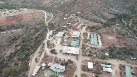 Aerial-topdown-upwards-view-of-Arkaroola-small-Village,-rural-landscape