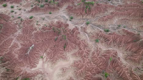 Luftaufnahme-Des-Roten-Wüstengeländes-Bei-Desierto-De-La-Tatacoa-In-Kolumbien