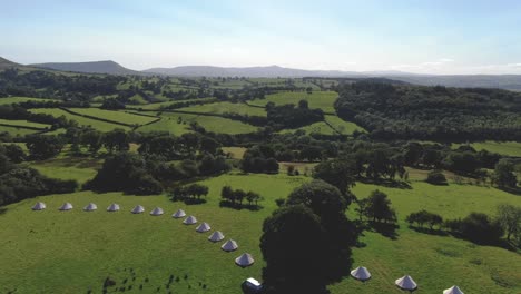 Aerial-filming-of-luxury-bell-tents-in-Welsh-Countryside