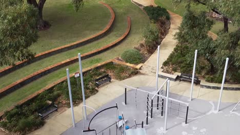 Aerial-View-Rising-Above-Empty-Childrens-Play-Park,-Australia