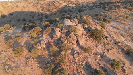 Stunning-sunny-desert-like-area-with-drone-rising-reveal-on-a-sunny-warm-day