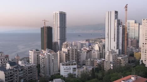 Rooftop-aerial-shot-of-Beirut-city,-near-al-hamra-street-Lebanon-on-sunset