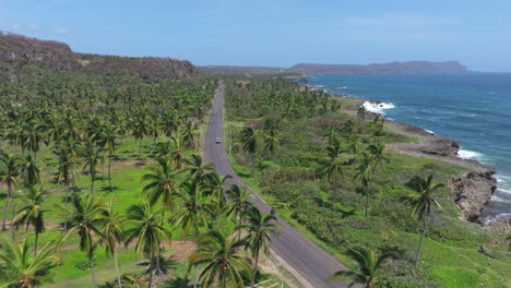 Drone-flying-over-El-Frances-coast-after-hurricane-Fiona,-Samana-in-Dominican-Republic
