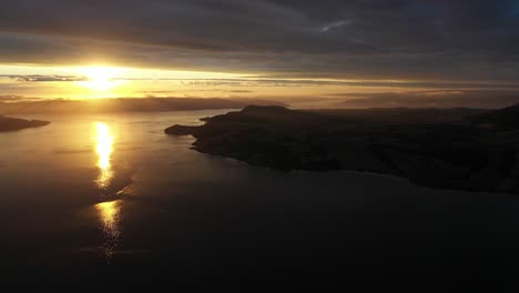 Beautiful-aerial-landscape-of-a-Norwegian-Fjord-during-sunset