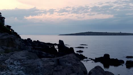 Calm-Black-sea-channel-to-St-Ivan-island-at-sunset-Sozopol-Bulgaria-coast