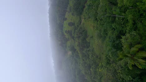 Vuelo-Vertical-Aéreo-Sobre-El-Parque-Verde-Santo-Cerro-Durante-Un-Denso-Día-Nublado-En-República-Dominicana