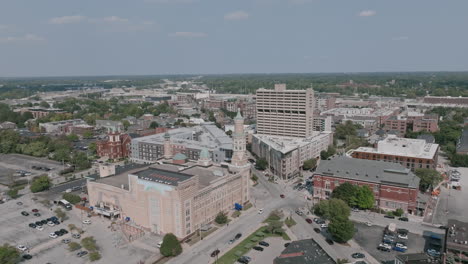 Wide-aerial-flying-over-the-East-Side-of-Indianapolis-right-past-the-Old-National-Centre-over-Massachusetts-Avenue