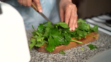 Cutting-Fresh-Leafy-Vegetables-Prepared-For-Making-Green-Juice