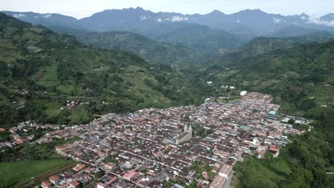 Jardin-Town-Antioquia-Colombia-Aerial-Drone-Flying-Above-Mountain-Valley-Church-near-Medellin-Daytime-Zoom-Out