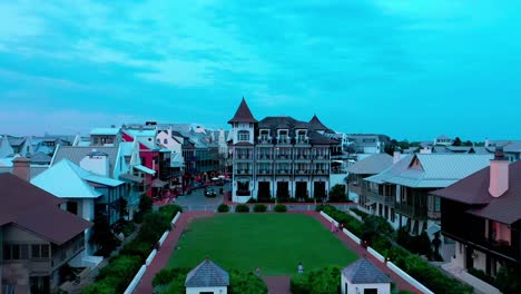 Drone-view-flying-away-from-the-Pearl-Hotel-in-Rosemary-Beach-Florida