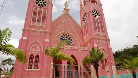 Pink-Church-Cathedral-Roman-Catholic-Diocese-of-Jerico-Colombia-Medellin-Historic-Center-Antioquia-Architecture-Finest-Salmon-Color-Facade