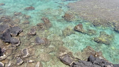 Aerial:-Drone-flying-over-coral-reefs-and-tide-pools-in-Punalau-Beach,-West-Maui,-Hawaii