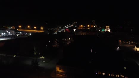 Pan-in-over-downtown-of-a-small-town-at-night-in-Maine