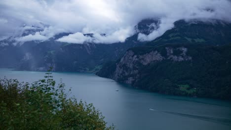 Morschach,-Switzerland,-moody,-lake,-mountains,-rays-of-light