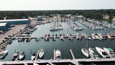 Tilting-over-to-Bird's-eye-view-over-a-Marina-in-late-summer