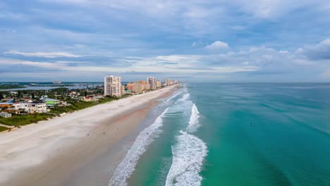 Daytona-Beach-shores-aerial-drone-time-lapse-in-4K-during-a-clear-morning