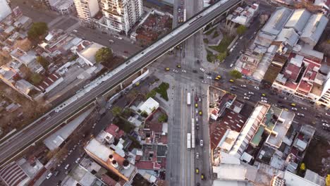 Aerial-top-down-shot-of-Traffic-at-Juan-B-Justo-and-Cordoba-Avenue-in-Buenos-Aires,Argentina