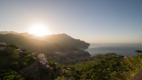 Timelapse-of-the-sun-rising-over-a-village-in-the-mountains-on-the-Amalfi-Coast-in-Italy-4k