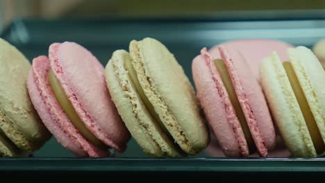 A-batch-of-macaroons-on-a-plate-closeup-tracking-shot