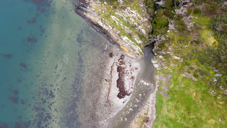 Drone-bird's-eye-view-video-of-a-river-mouth-at-Ushuaia-Patagonian-Argentina